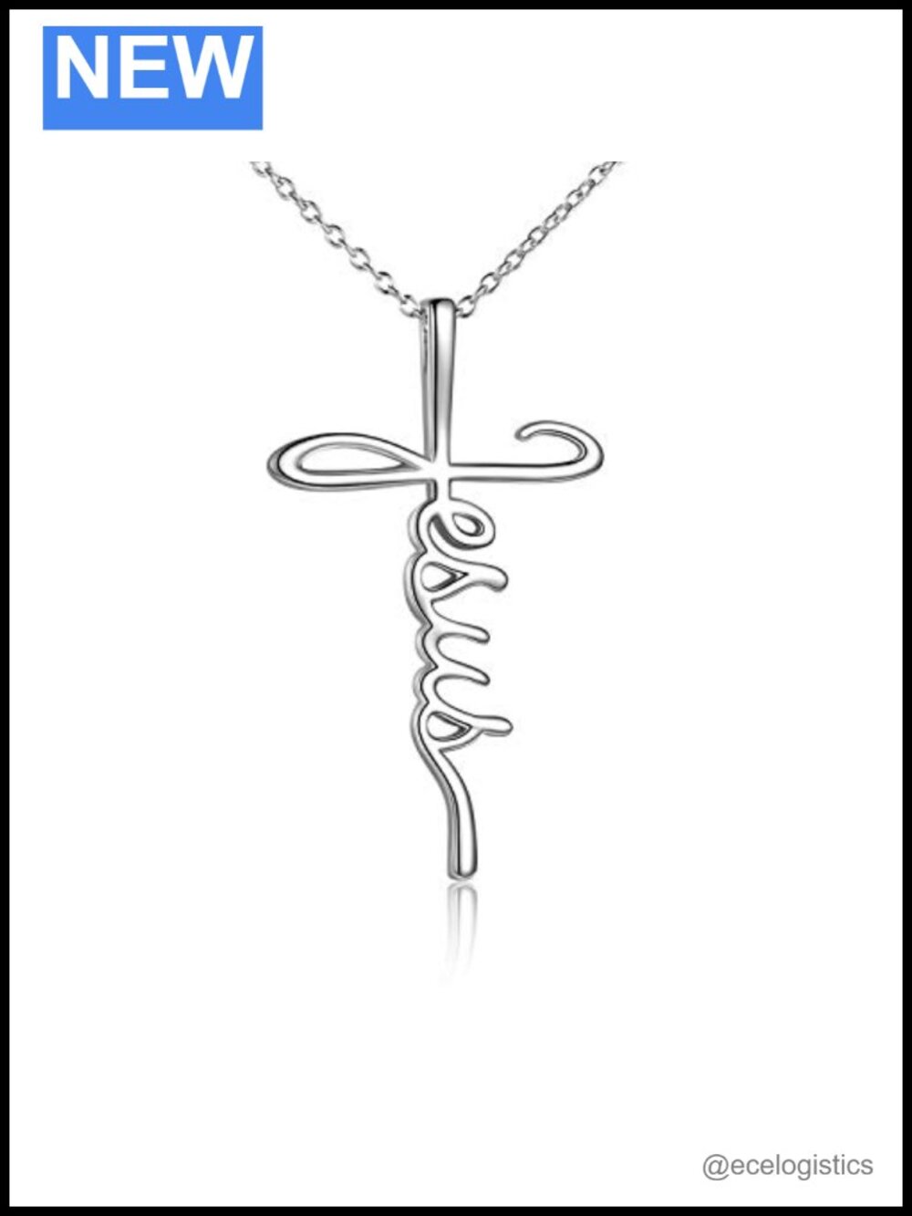 925 Sterling Silver Jesus Cross Pendant Necklace 18 Inch Rolo Chain